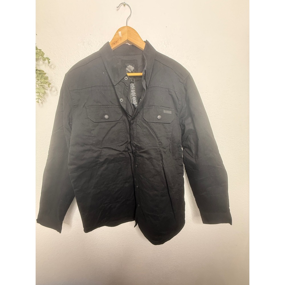Harley-Davidson Mens Black Quilted Snap Front Shirt Jacket Size Large Cotton L - Picture 2 of 6